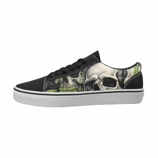 WOMEN'S Skulls Black & Green Ink Canvas Custom Fashion Cottagecore All Over Print Shoes