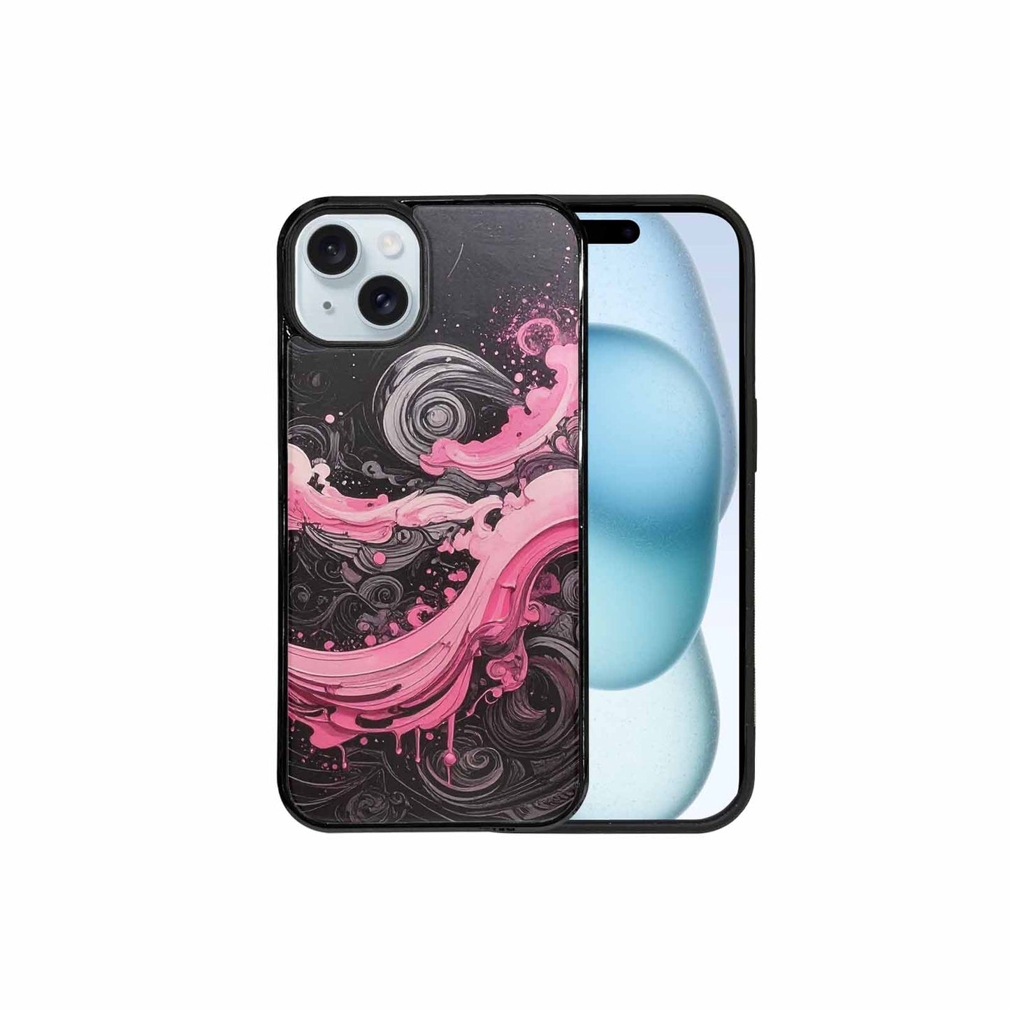 iPhone 15 Plus Case — Van Gogh Swirl Black Pink Ink, Custom Made Phone Cover