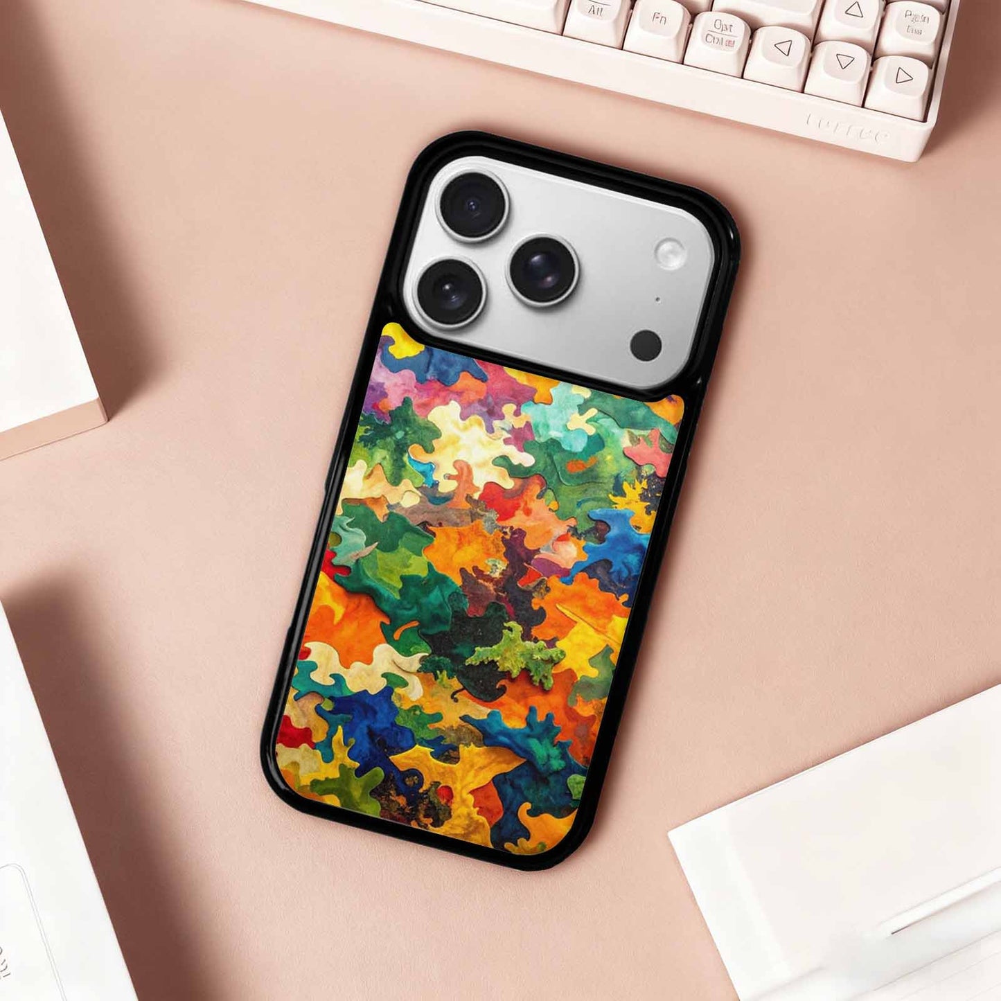 iPhone 17 Pro Case — Camo Patches Full Color Vibrant Camo, Custom Art Phone Cover