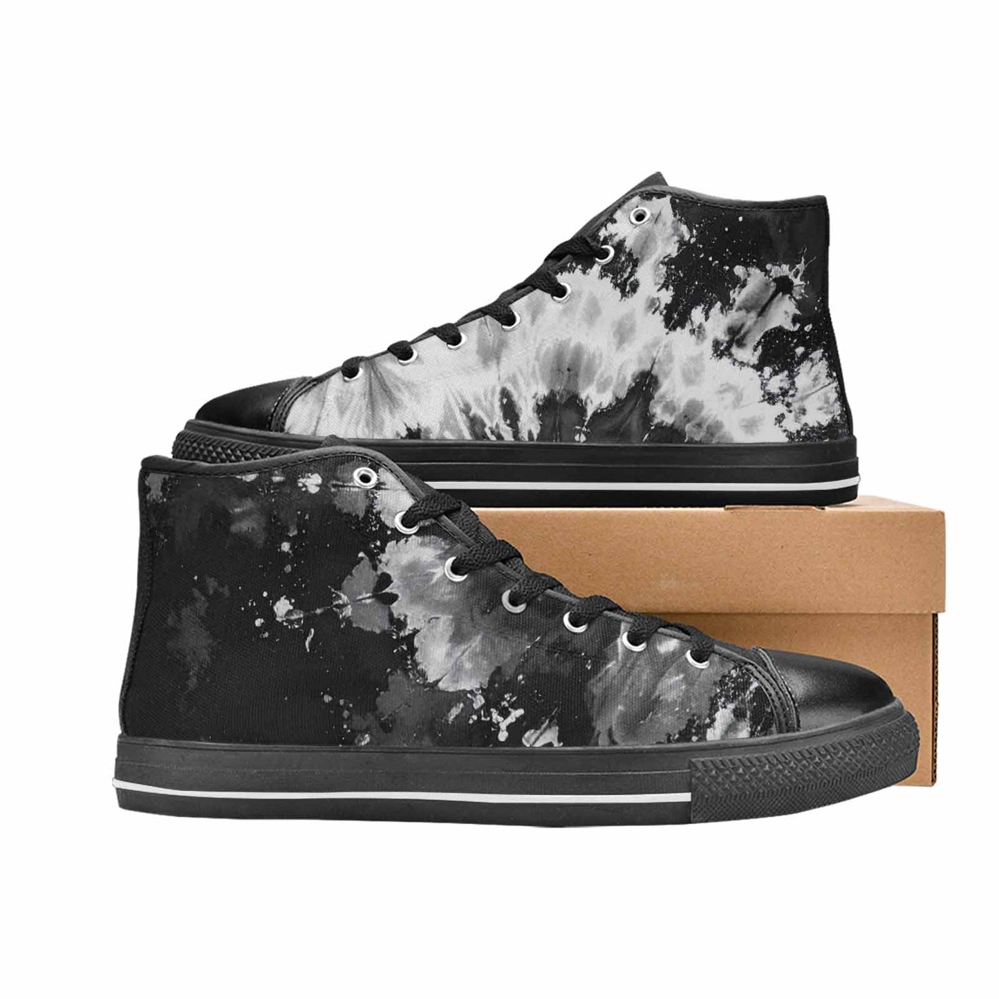 WOMEN'S Tie Dye Acid Wash Black White High Top Canvas Cottagecore Custom Sneakers