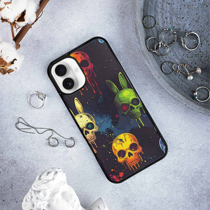 iPhone 16 Plus Case — Radioactive Ghost Bunny Skull Sm Qdr, Custom Printed Phone Case