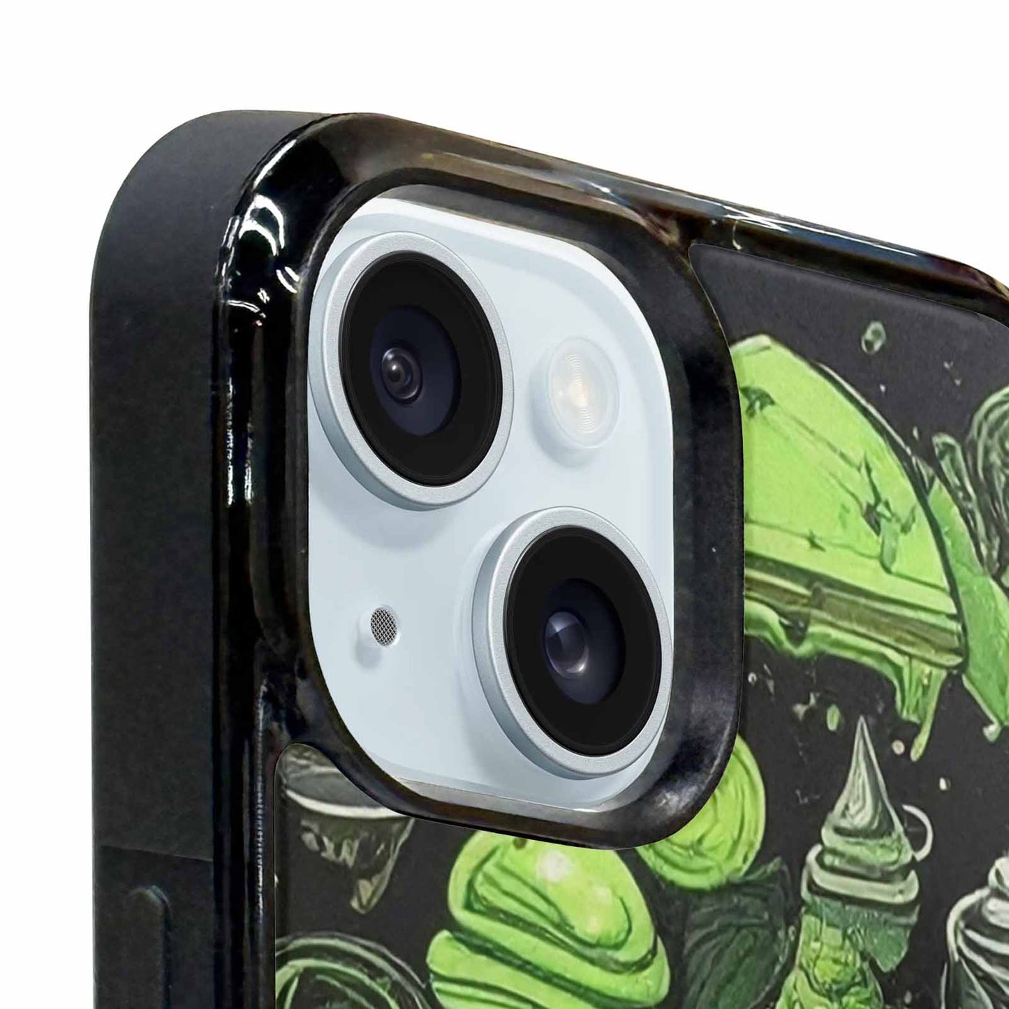 iPhone 15 Plus Case — Ice Cream Motif Black Green Ink, Original Design Phone Case