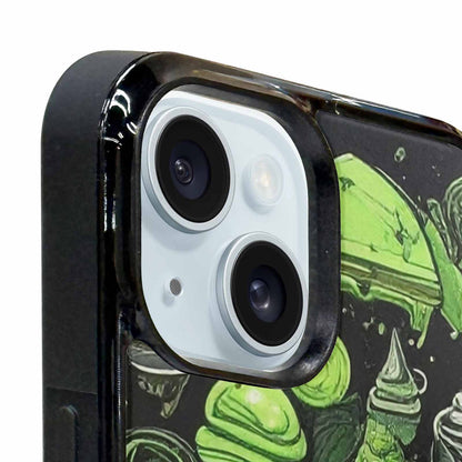 iPhone 15 Plus Case — Ice Cream Motif Black Green Ink, Original Design Phone Case