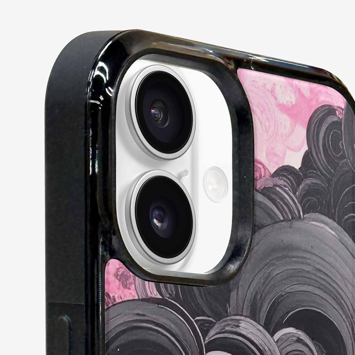 iPhone 16 Plus Case — Van Gogh Swirl Black Pink Ink, Custom Print Case Cover