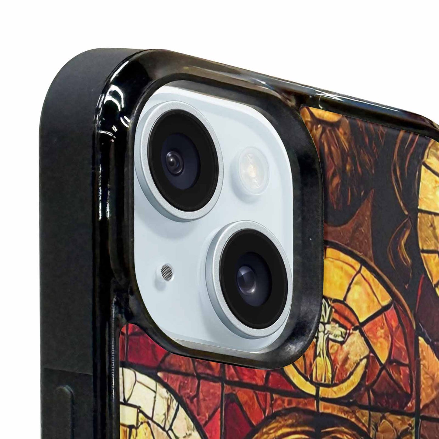 iPhone 15 Plus Case — Jesus Face Small Cross And Faith, Custom Printed Phone Case