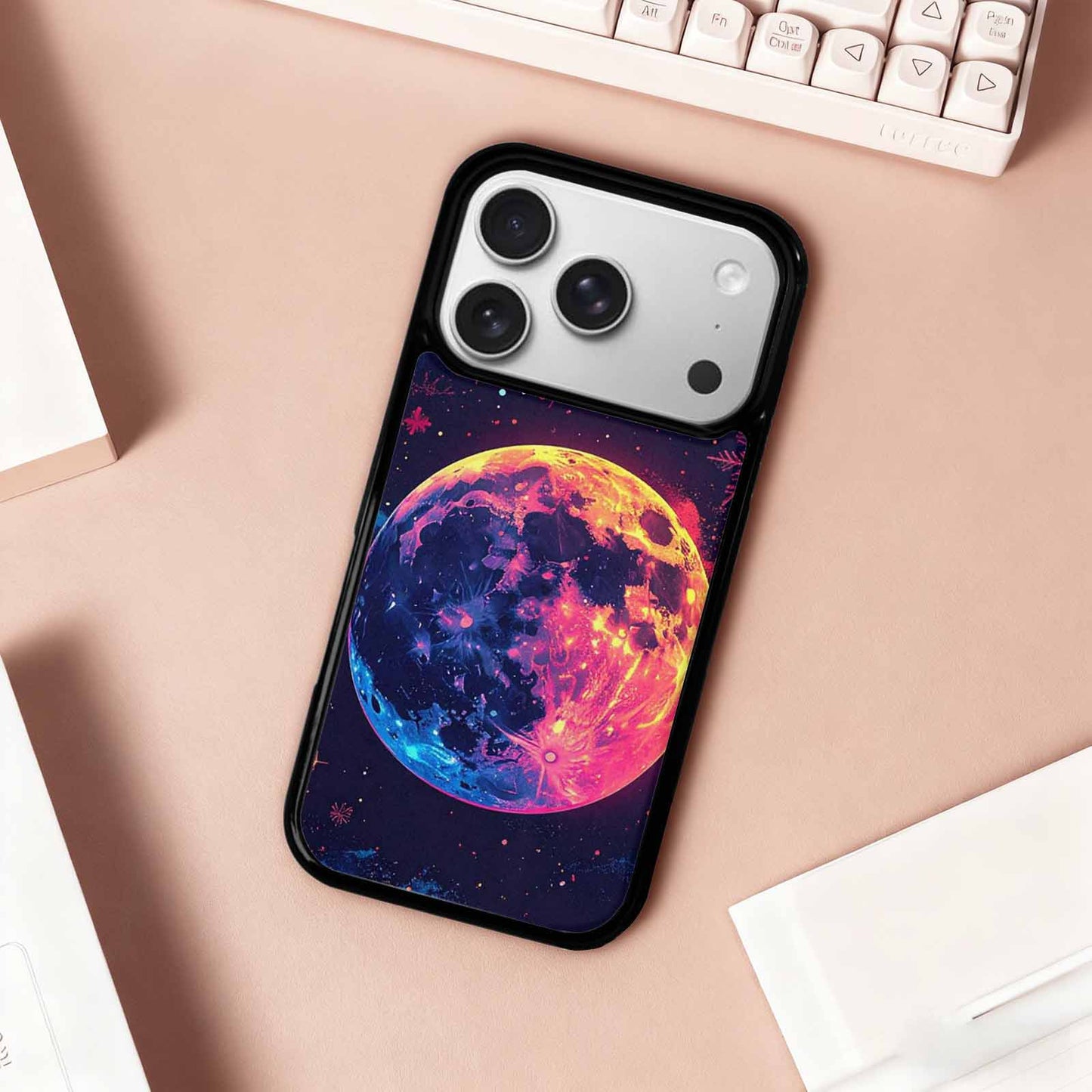 iPhone 17 Pro Case — Neon Winter Moon Seamless Cartoon Cute, Personalized Phone Case