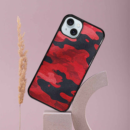 iPhone 15 Plus Case — Tactical Camo Red Black, Custom Print Case Cover