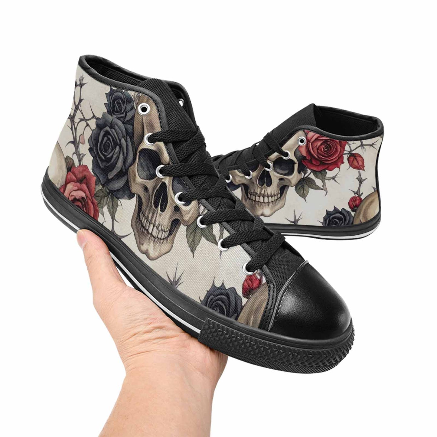 MEN'S Skulls - Roses High Top Canvas Neon Fantasy Custom Shoes