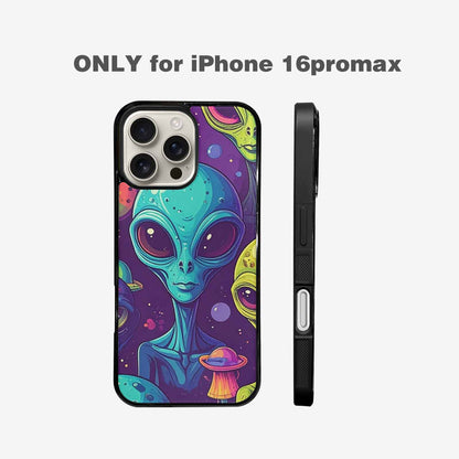 iPhone 16 Pro Max Case — Alien Ufo Cartoon Art Pattern Groovy, Custom Print Case Cover