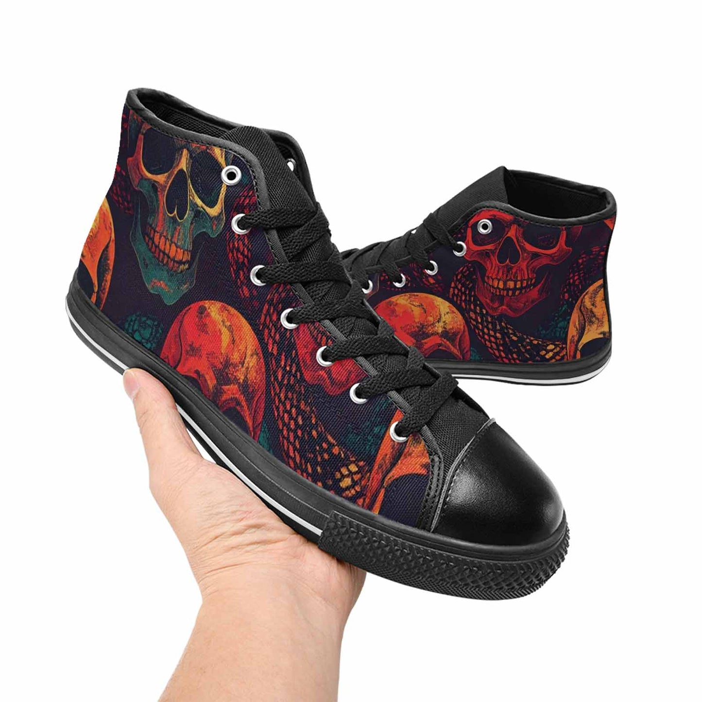 WOMEN'S Snake Skulls Print High Top Canvas Vibrant Chaos Shoes