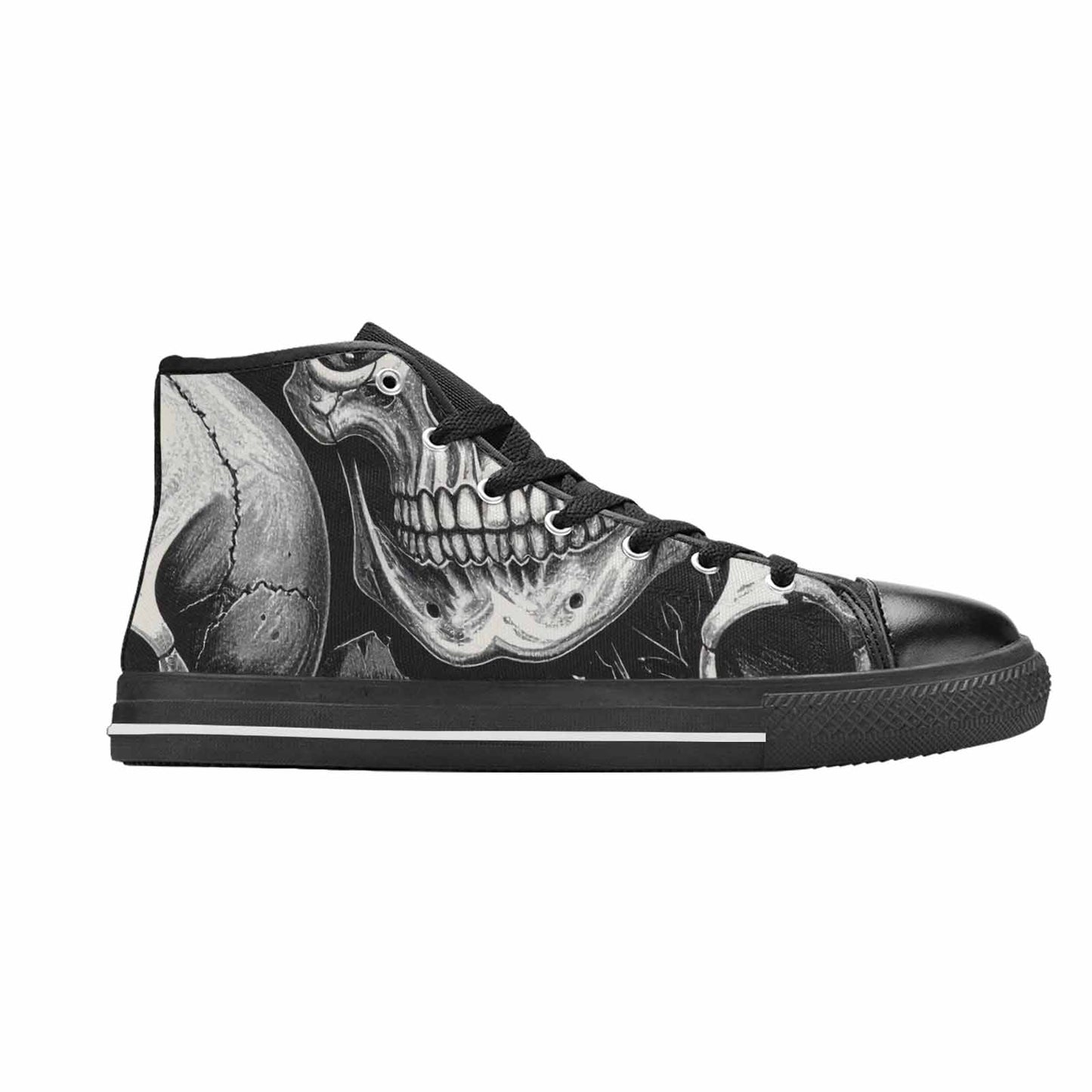 WOMEN'S Skulls Roses Black Ink High Top Canvas Cottagecore Sneakers