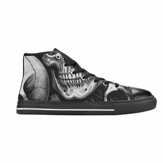 WOMEN'S Skulls Roses Black Ink High Top Canvas Cottagecore Sneakers