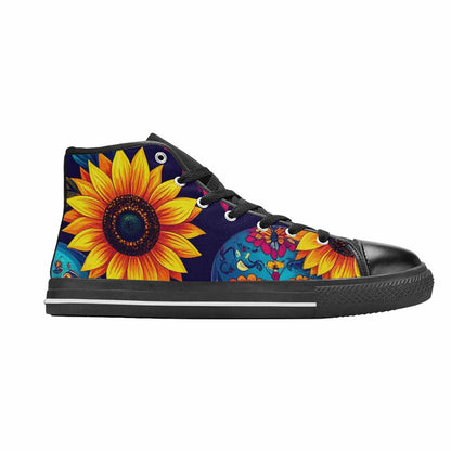 MEN'S Sunflower Skulls Print High Top Canvas Vivid Custom Shoes