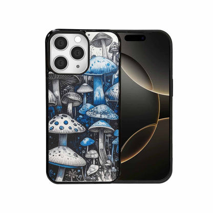 iPhone 15 Pro Max Case — Mushrooms General Black Blue Ink Mushrooms, Personalized Phone Case