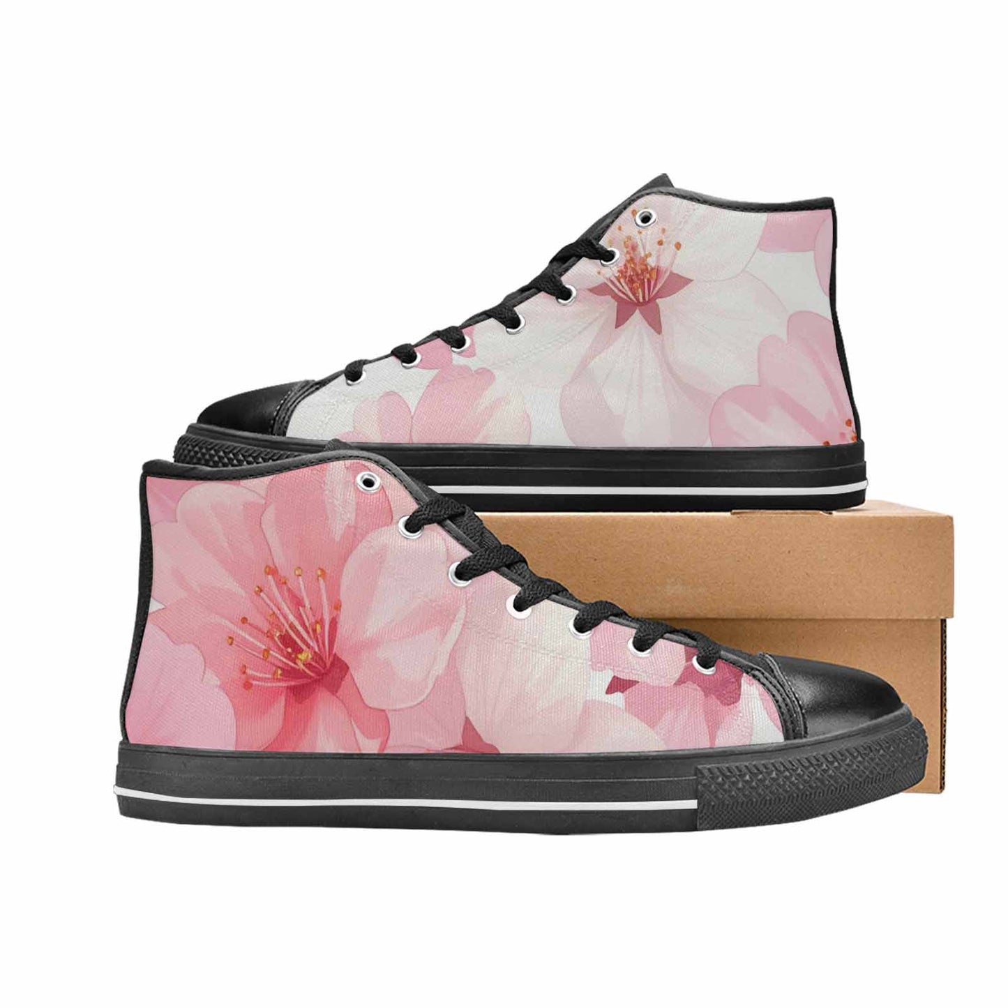 WOMEN'S Japanese Cherry Blossom High Top Canvas Wallpaper Art Sneakers