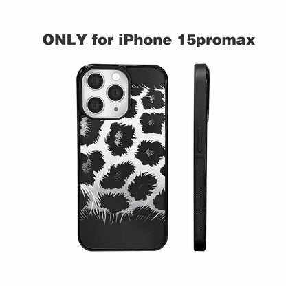 iPhone 15 Pro Max Case — Leopard Print Black And White Style, Custom Designed Case Cover