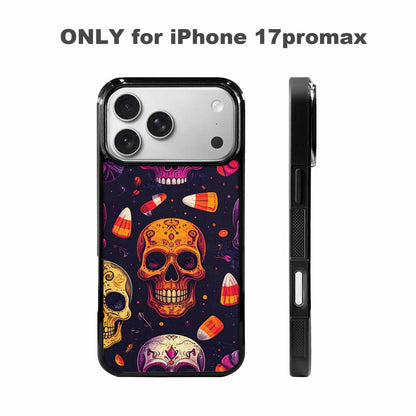 iPhone 17 Pro Max Case — Halloween Art Print Edge Gothic Skulls, Custom Art Phone Cover