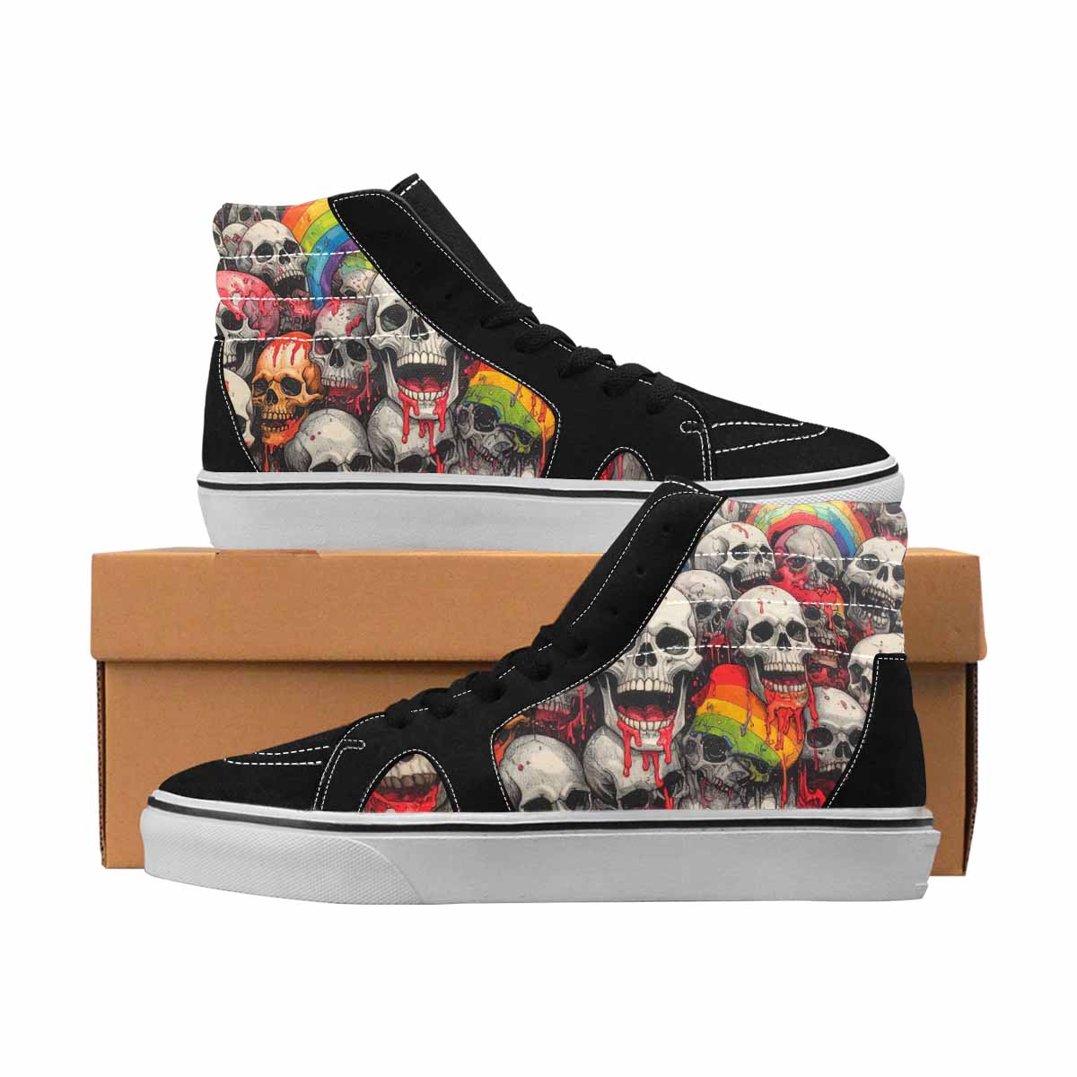 MEN'S Skulls Black & Red Ink High Top Canvas Bold Print Melting Art All Over Print Shoes