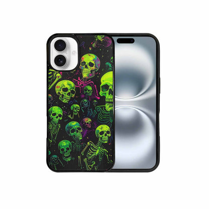 iPhone 16 Plus Case — Skeletons Neon Green Glow Skeletons Pattern, Custom Printed Phone Case