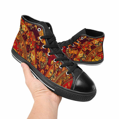 MEN'S Mandala Lions High Top Canvas Cottagecore Sneakers