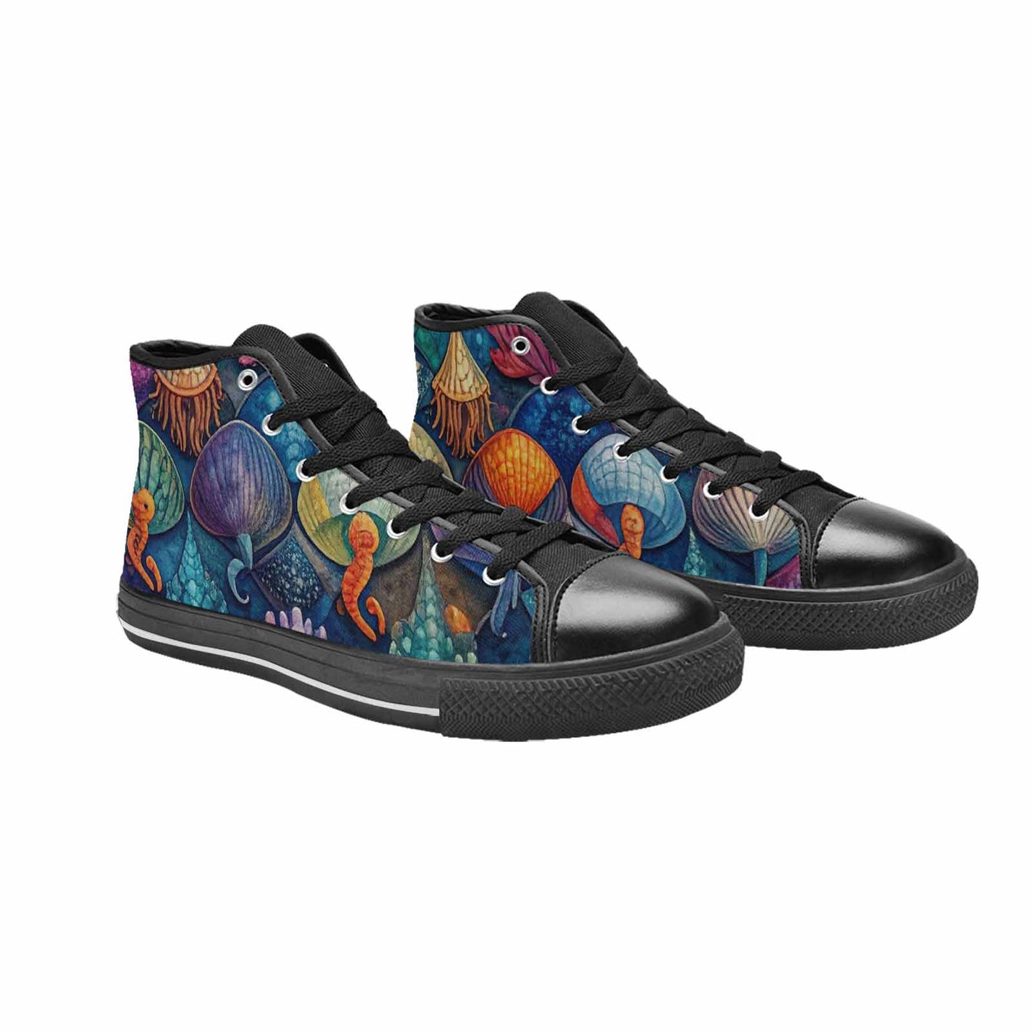 WOMEN'S Fish Scale Coral High Top Canvas Vibrant Chaos Shoes