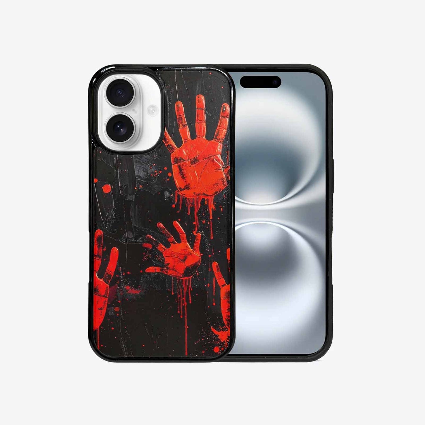 iPhone 16 Case — Splatter Paint Art Hand Prints Black, Custom Phone Case