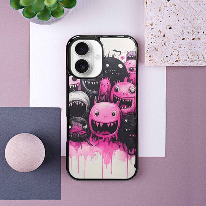 iPhone 16 Case — Monsters General Black Pink Ink Cartoon, Custom Made Phone Cover