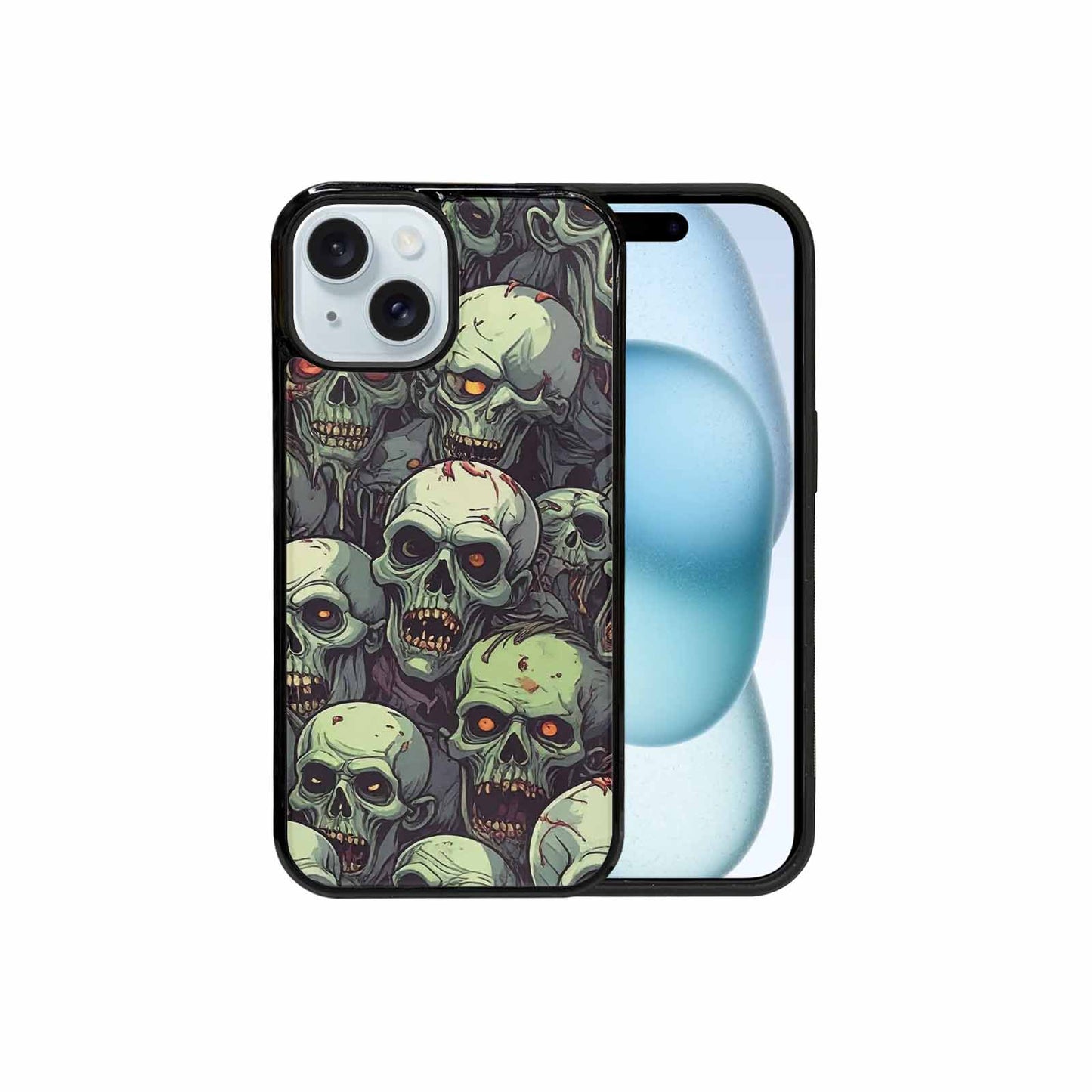 iPhone 15 Case — Zombie Head Pattern Hundreds Of Small, Custom Phone Case