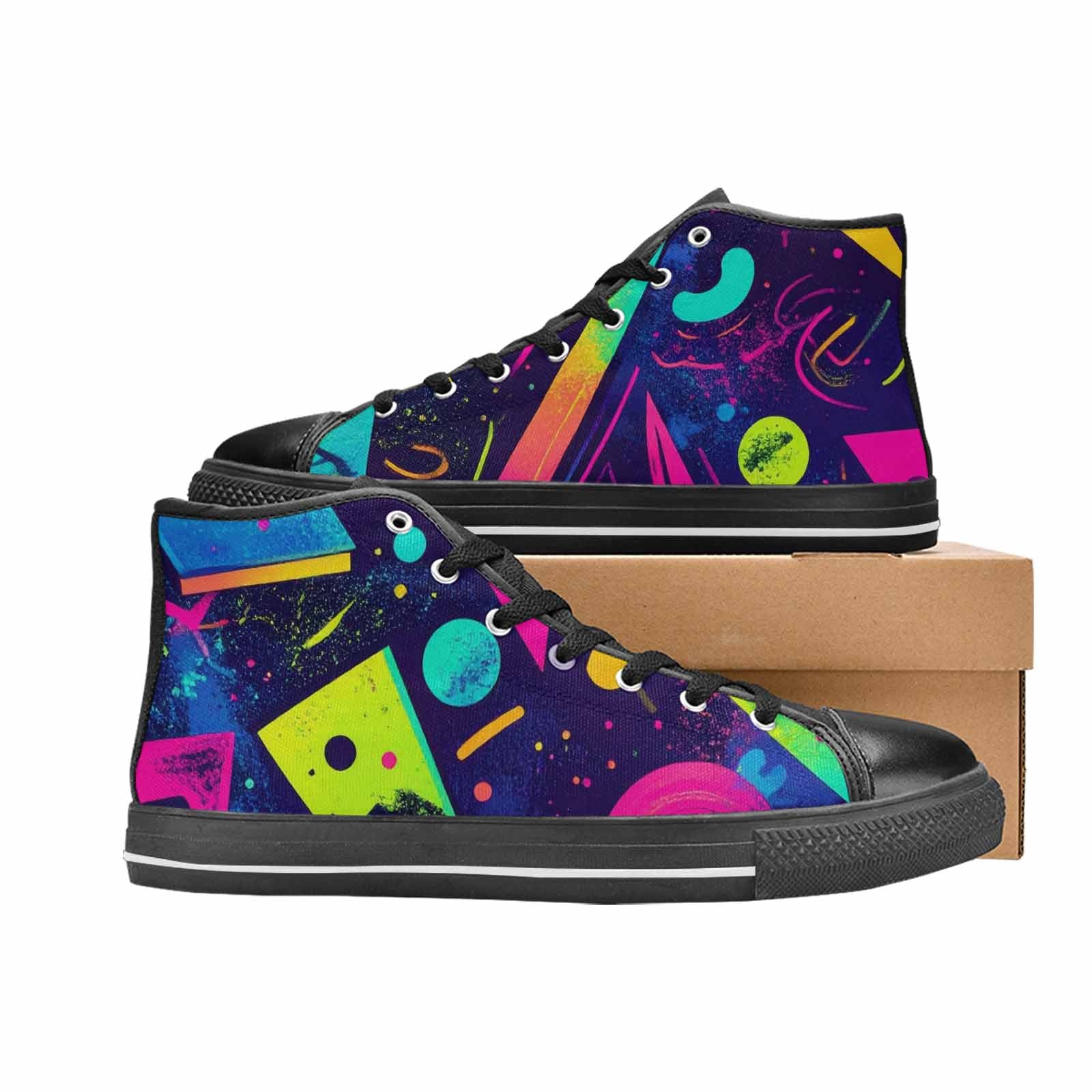 WOMEN'S Memphis Squiggles Triangles Dots High Top Canvas Cottagecore Shoes
