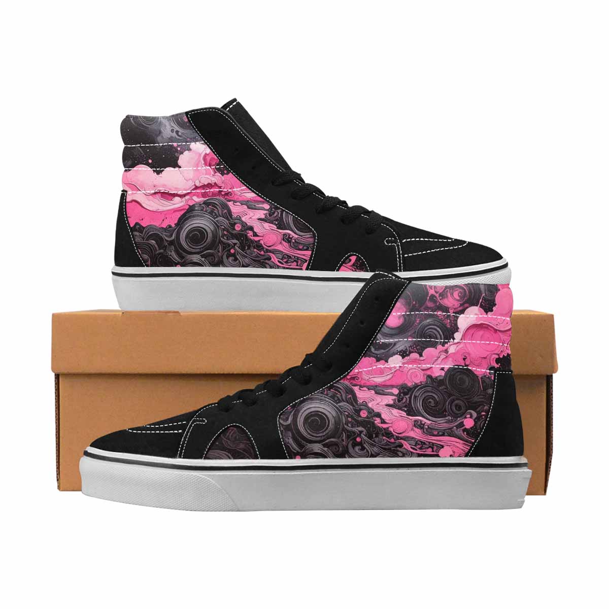 MEN'S Van Gogh Black & Pink Ink High Top Canvas Original Design Grunge Original Art Sneakers