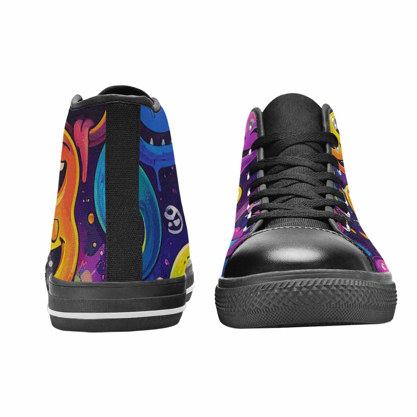 MEN'S Yellow Smiley Face High Top Canvas Wallpaper Art Custom Sneakers