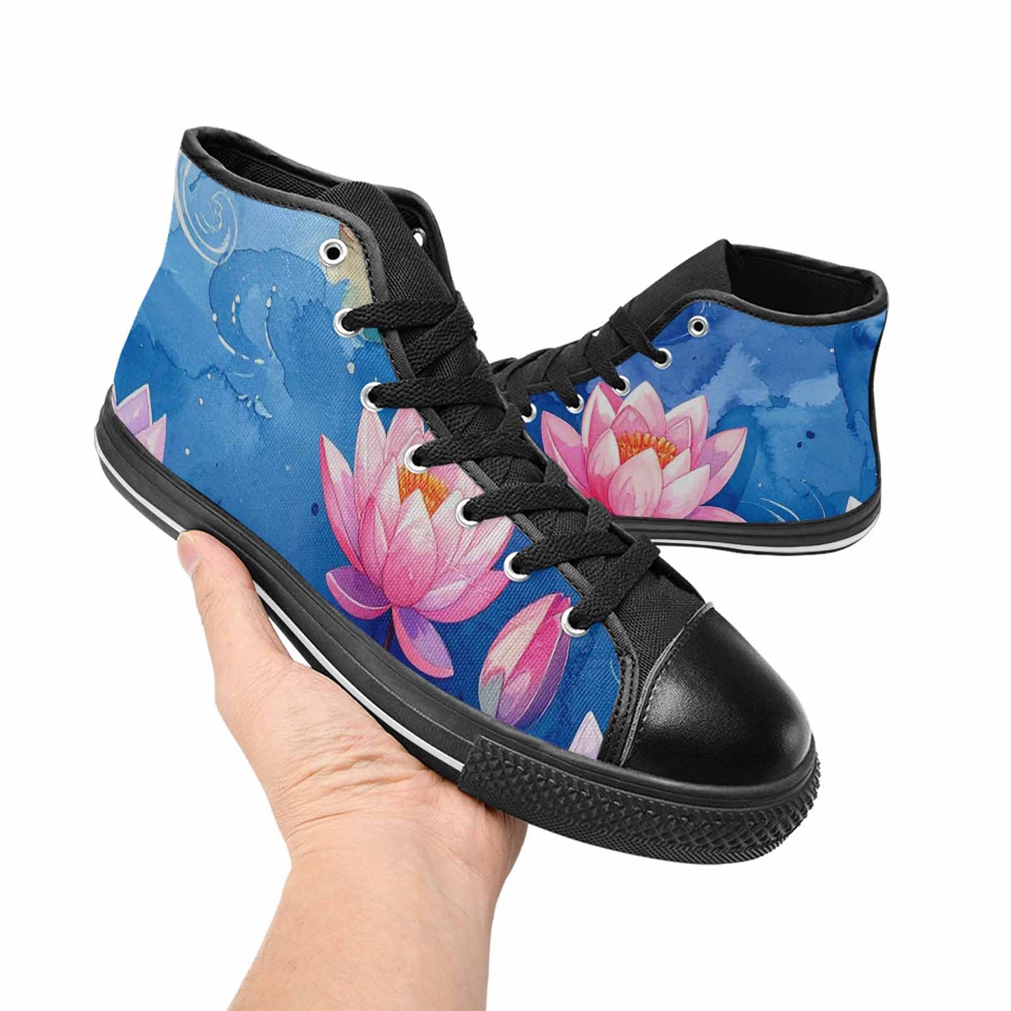 MEN'S Water Lilies Impressionist High Top Canvas Wallpaper Art Sneakers