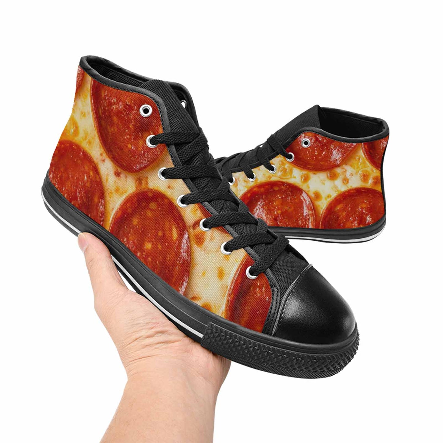 MEN'S Pepperoni Pizza Print High Top Canvas Vibrant Chaos Shoes