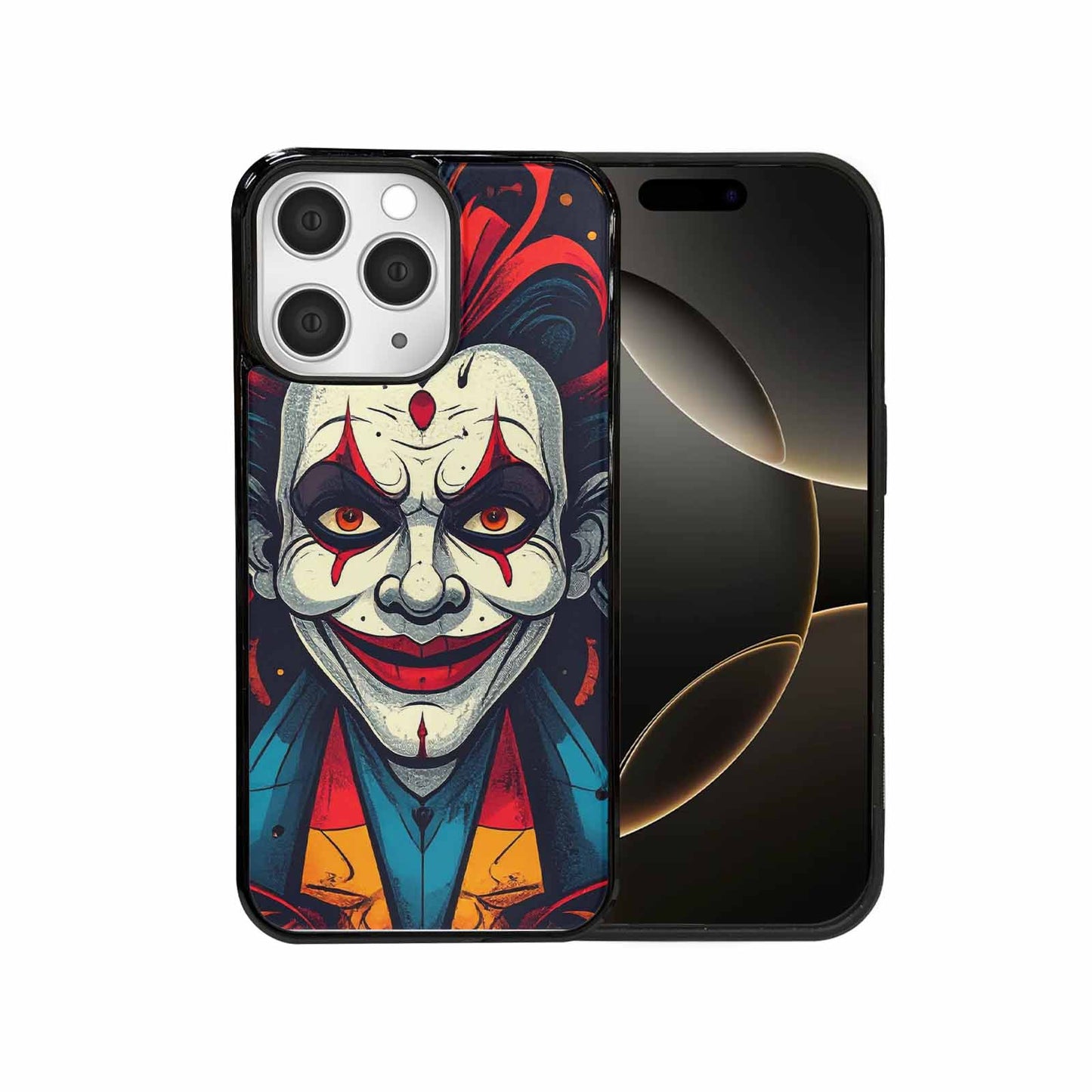 iPhone 15 Pro Max Case — Evil Circus Heads Faces Overlapping Patterns, Personalized Phone Case
