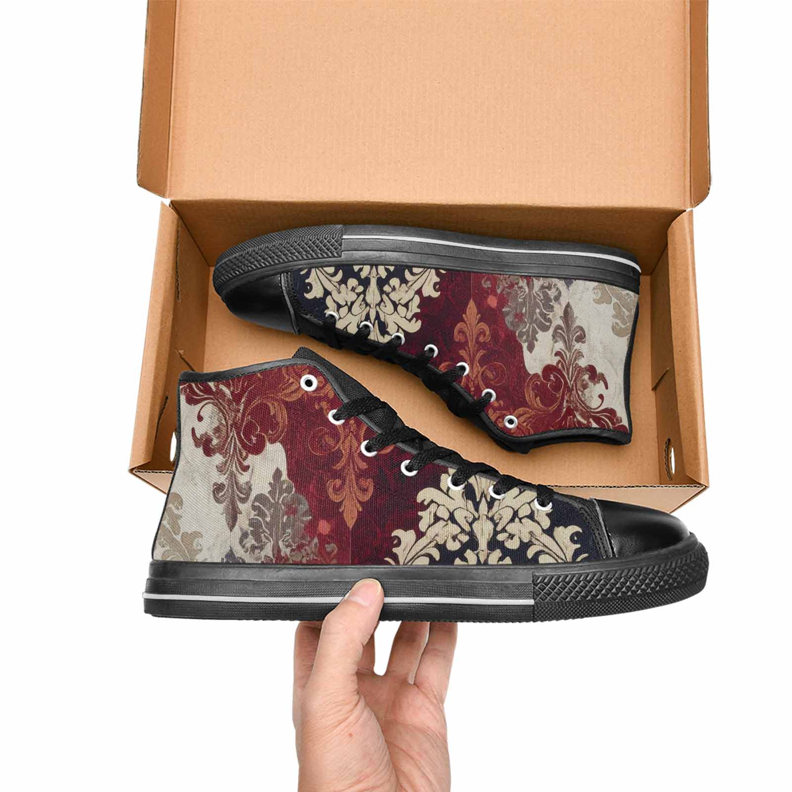 WOMEN'S Damask Ornamental Wallpaper High Top Canvas Aesthetic Custom Sneakers