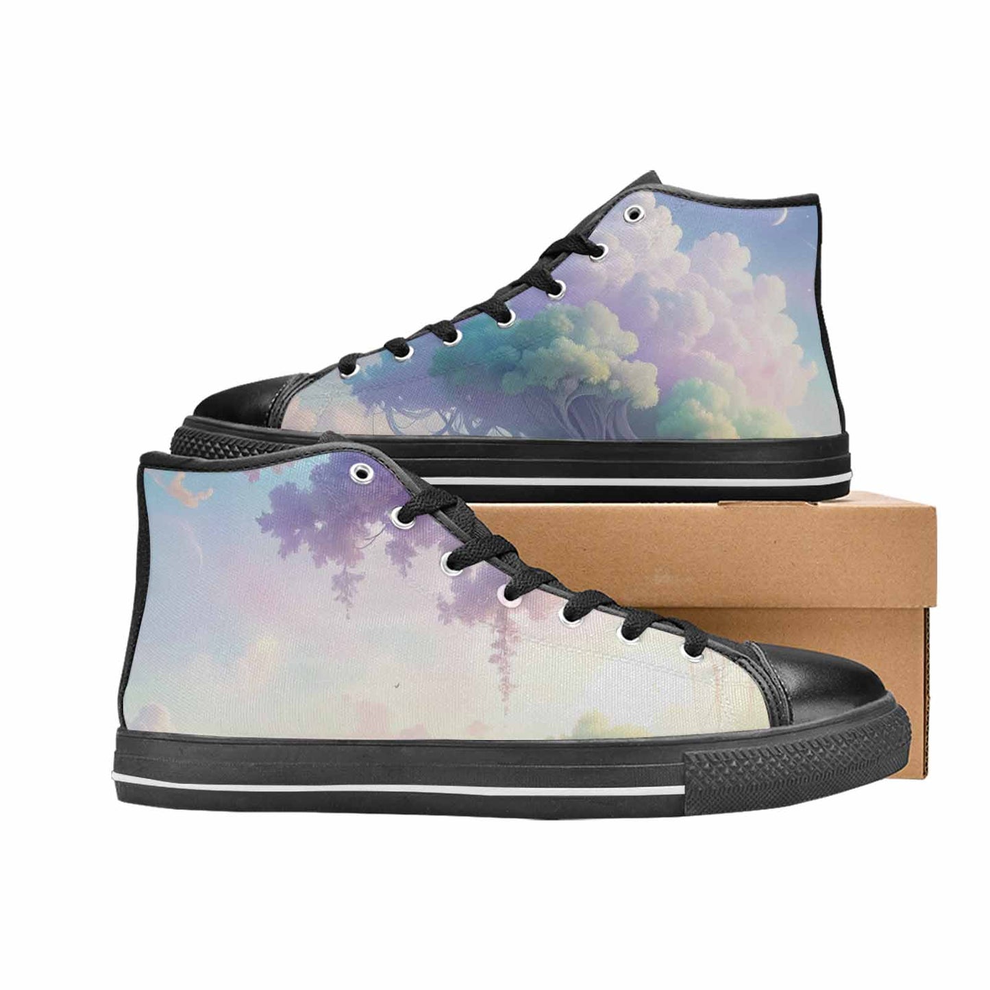 WOMEN'S Surrealist Dreamscape High Top Canvas Cottagecore Custom Sneakers