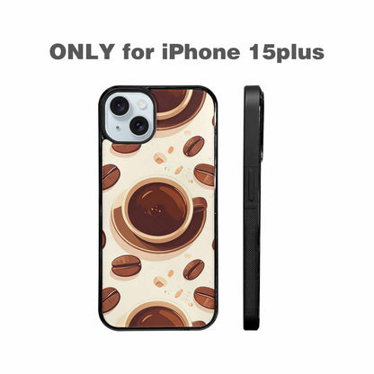iPhone 15 Plus Case — Coffee Cup And Bean Pattern Seamless, Customized Protective Case