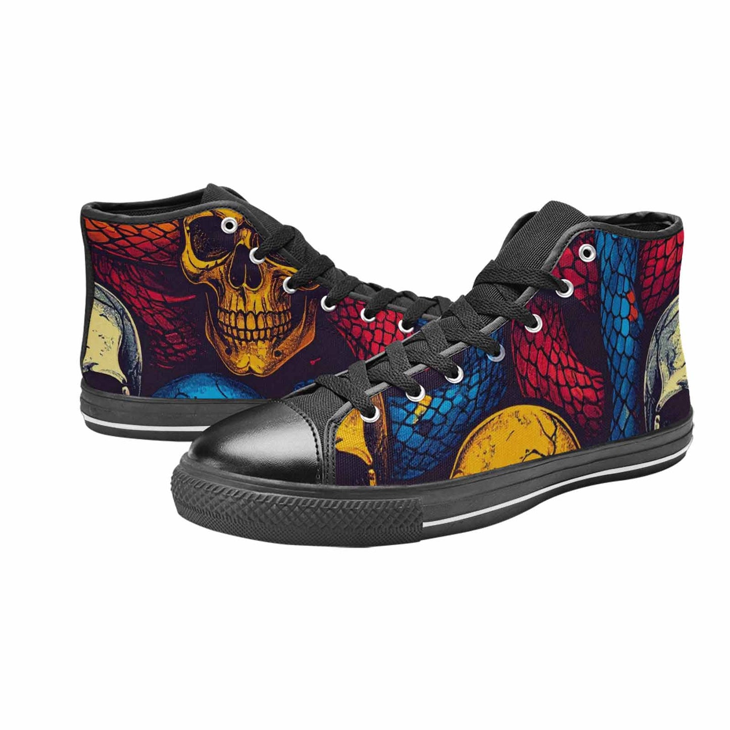 WOMEN'S Snake Skulls Print High Top Canvas Wallpaper Art Custom Shoes