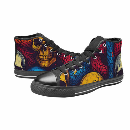 WOMEN'S Snake Skulls Print High Top Canvas Wallpaper Art Custom Shoes