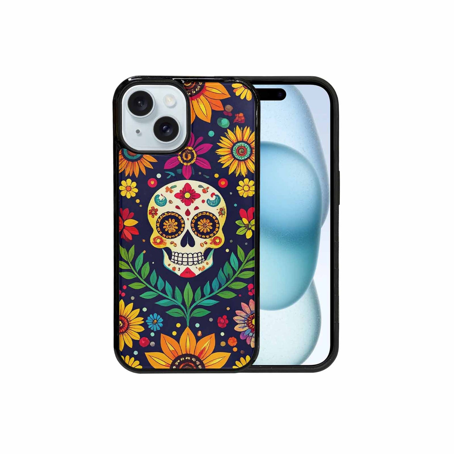iPhone 15 Case — Sunflowers And Skulls, Custom Designed Case Cover