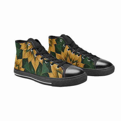 WOMEN'S Sunflower Mandala Kaleidoscope High Top Canvas Neon Fantasy Sneakers