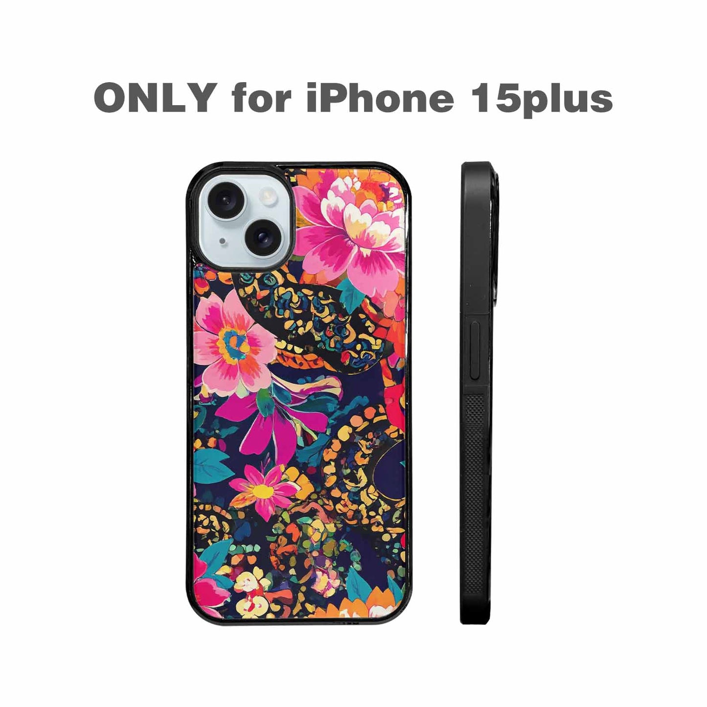 iPhone 15 Plus Case — Snakes Print Floral Seamless Pattern Vibrant, Personalized Phone Case