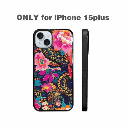 iPhone 15 Plus Case — Snakes Print Floral Seamless Pattern Vibrant, Personalized Phone Case