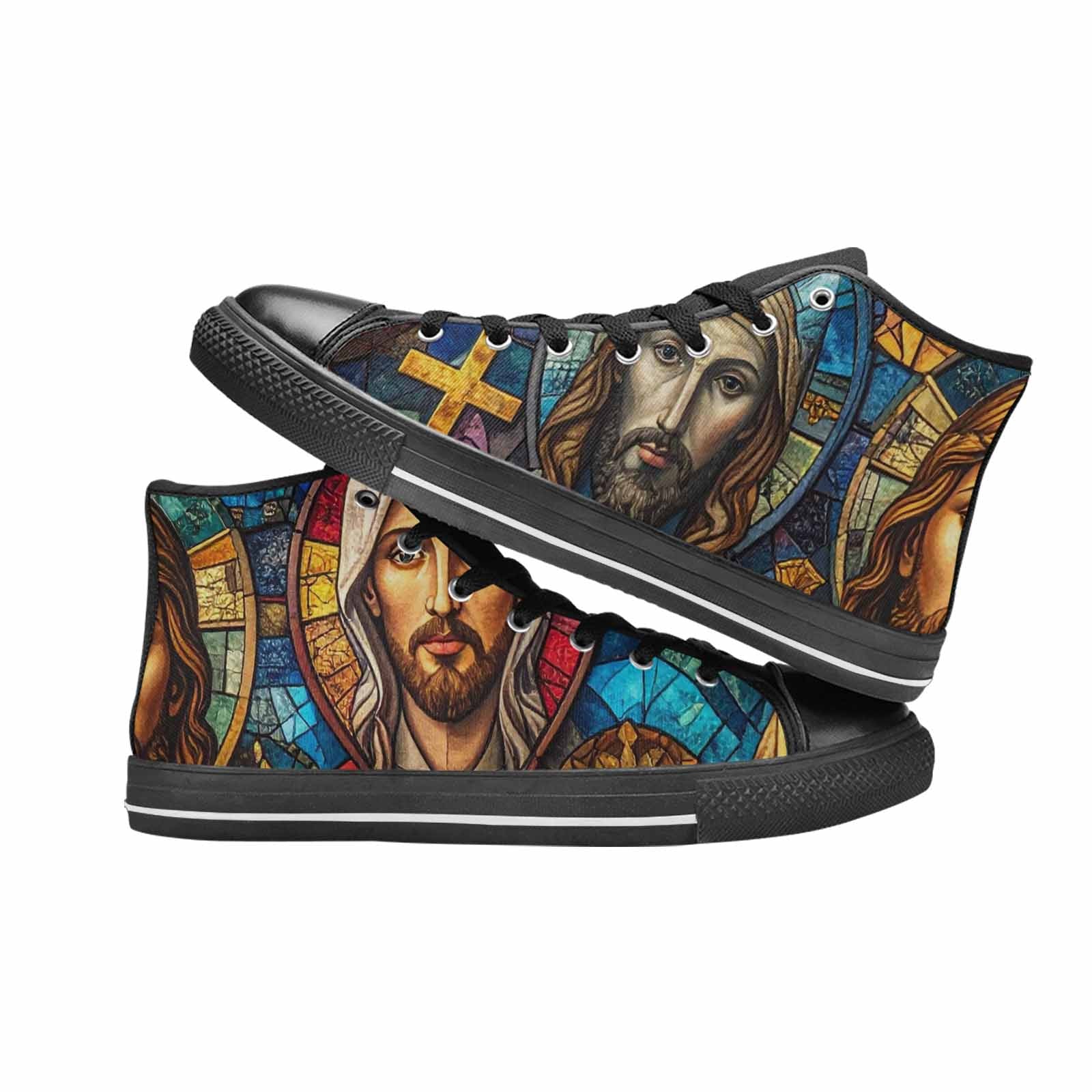 WOMEN'S Jesus Face Small High Top Canvas Surreal Custom Sneakers