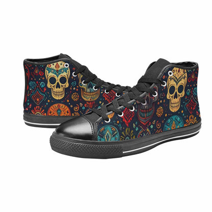 MEN'S Skulls - Tribal-Patterned- High Top Canvas Aesthetic Custom Sneakers