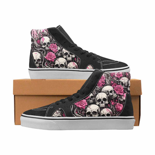 WOMEN'S Skulls Black & Pink Ink High Top Canvas Bold Print Cottagecore Custom Streetwear Shoes