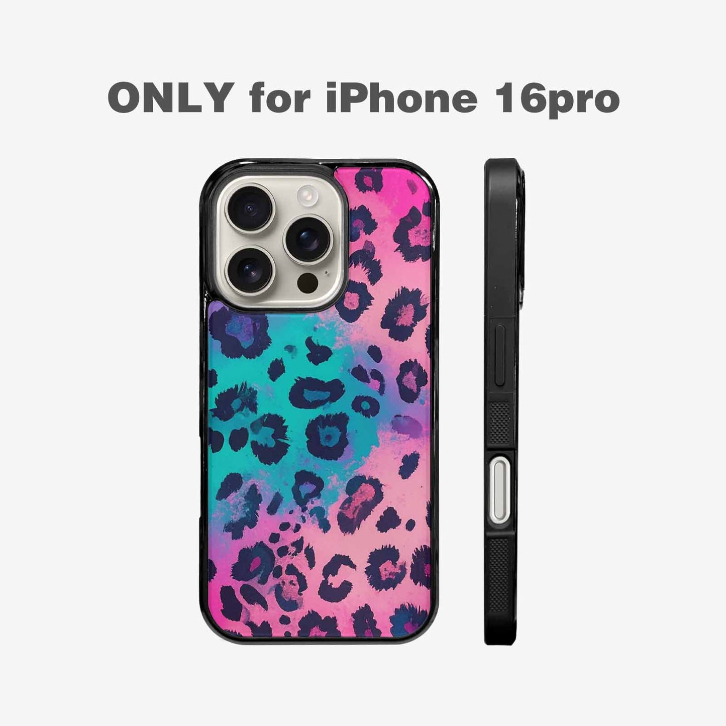 iPhone 16 Pro Case — Leopard Neon Pink Teal Airbrush, Custom Phone Case