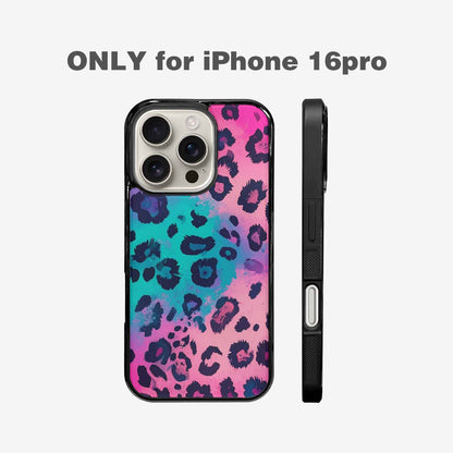 iPhone 16 Pro Case — Leopard Neon Pink Teal Airbrush, Custom Phone Case