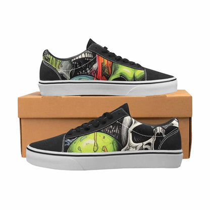 MEN'S Skulls Black & Green Ink Canvas Streetwear Dreamcore All Over Print Shoes
