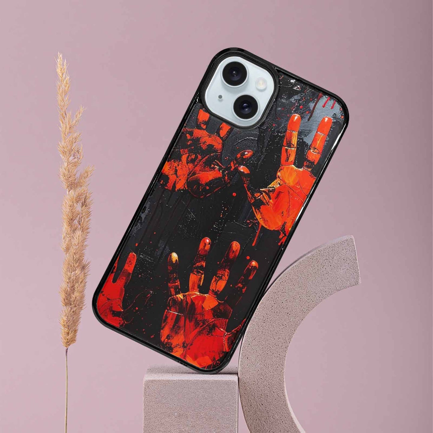 iPhone 15 Plus Case — Halloween Splatter Handprint, Custom Print Case Cover